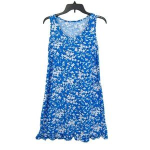 Draper James Blue White Floral Tank Dress Womens Size S M Ruffle Hem Comfort
